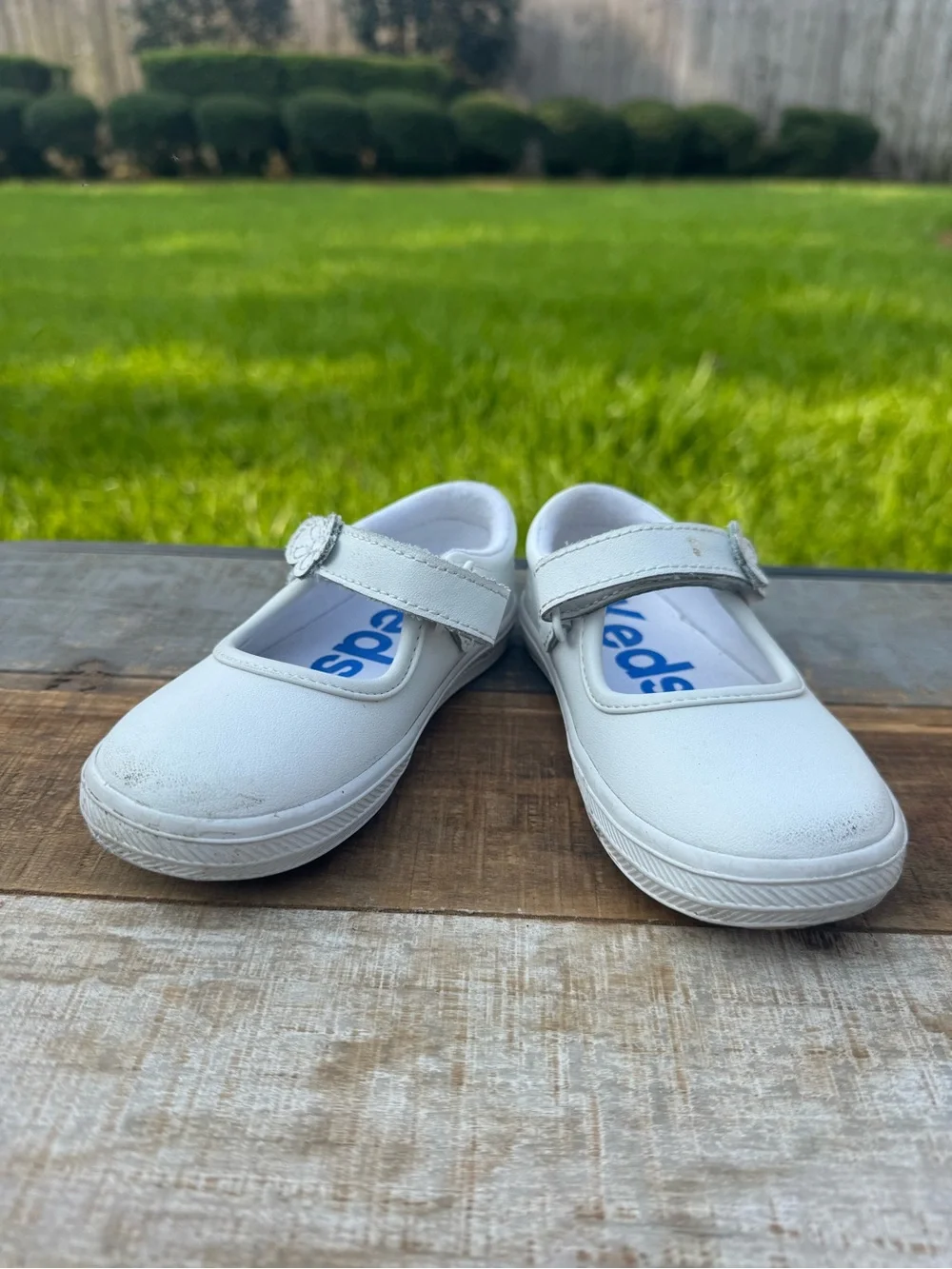 Keds White Girls Mary Jane Sneakers with Hook-and-Loop Strap
